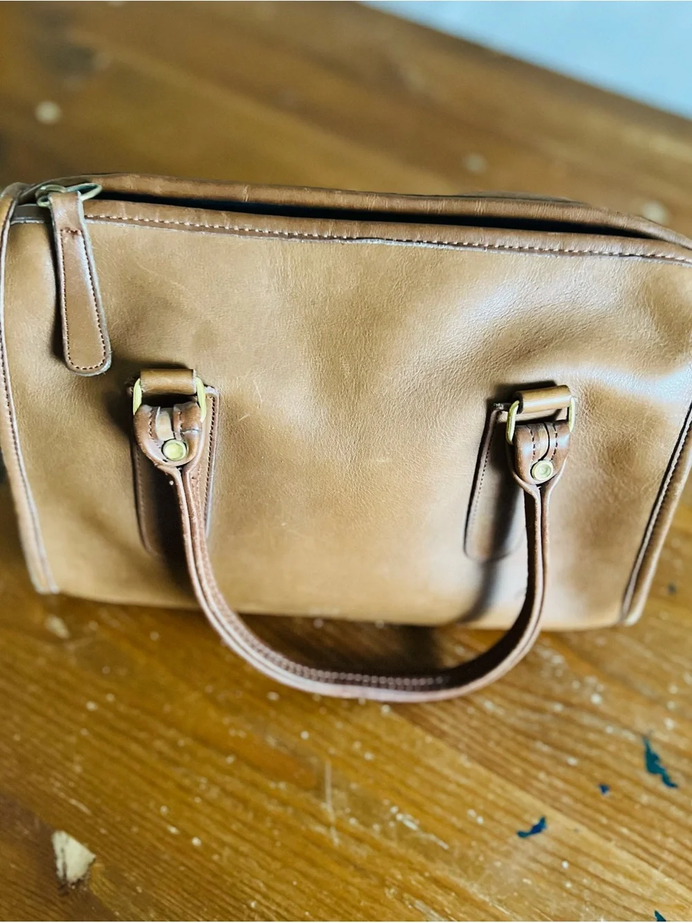 Vintage 1994 Coach Tan Leather Tote with Brass Accents